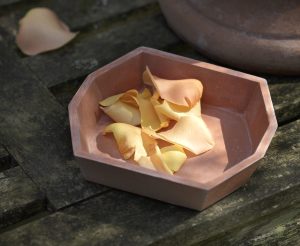 OBJET PEINT : réalisation de décor de matières naturelles et nobles sur des objets courants : imitation de terre cuite sur une coupelle.